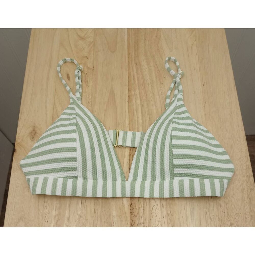 H&M bikini top. Green white striped, swimwear , swim suit top . size 6